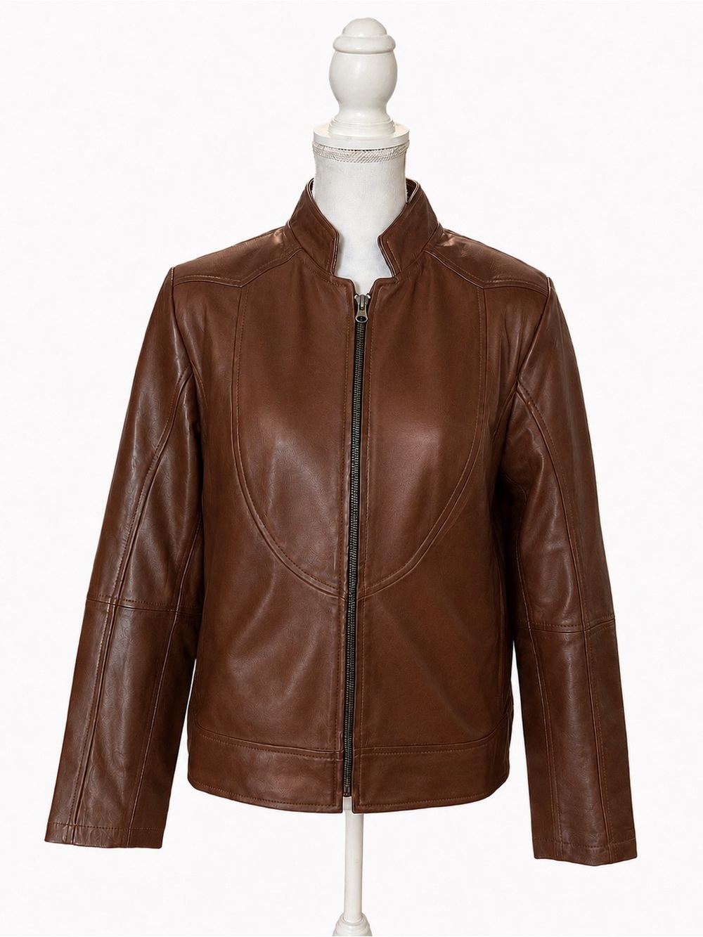 JILD Brown Lambskin Leather Moto Jacket Band Collar Café Racer Slim Fit XL NWT - Picture 2 of 15